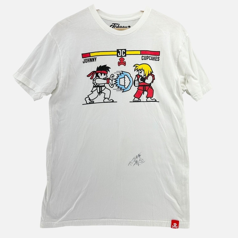 Johnny Cupcakes Signed Autographed Pop Up Street Fighter Shirt Mens Medium White